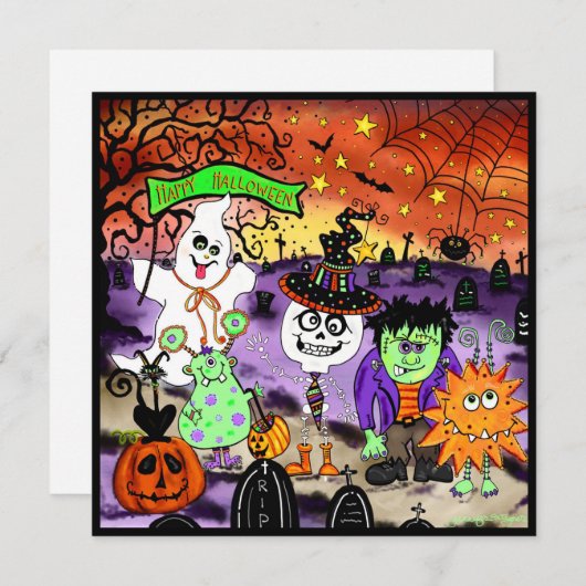 Fun Cute Spooky Ghost Halloween Feestdagenkaart (Voorkant / Achterkant)