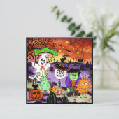 Fun Cute Spooky Ghost Halloween Feestdagenkaart (Staand voorkant)