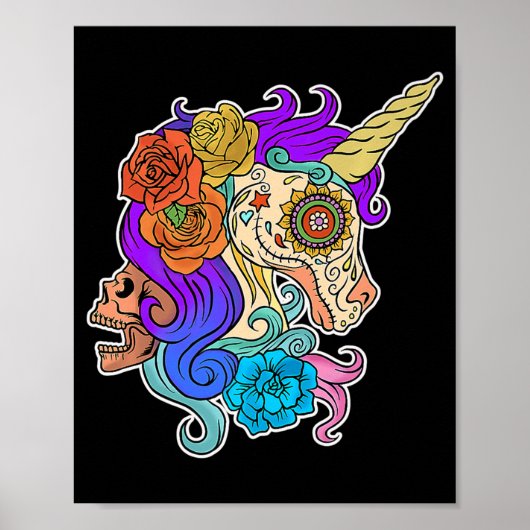 Fun Cute Sugar Skull Unicorn Halloween Gifts Costu Poster (Voorkant)