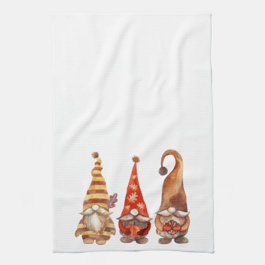 Fun Cute Three Gnomen Oranje Herfst Theedoek (Verticaal)