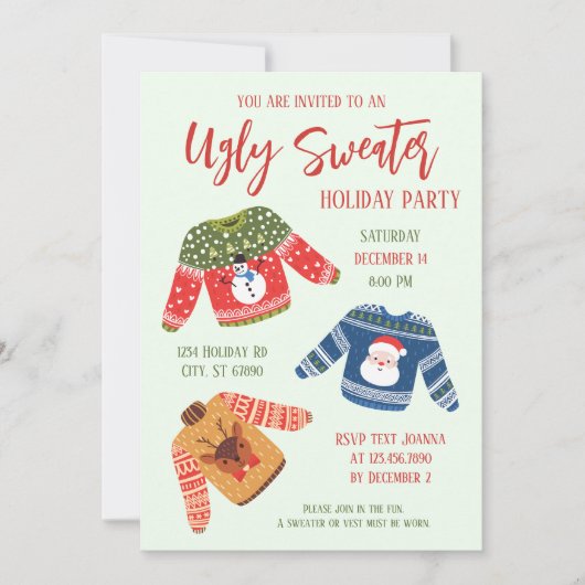 Fun Cute Ugly Sweater kerst Party Uitnodiging (Voorkant)