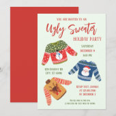 Fun Cute Ugly Sweater kerst Party Uitnodiging (Voorkant / Achterkant)