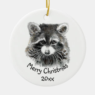 Fun Cute Waterverf Raccoon Animal Natuur Fun Cera Keramisch Ornament