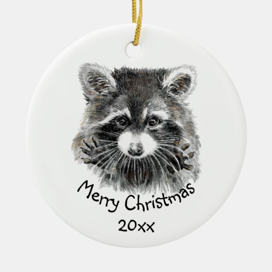 Fun Cute Waterverf Raccoon Animal Natuur Fun Cera Keramisch Ornament (Voorkant)