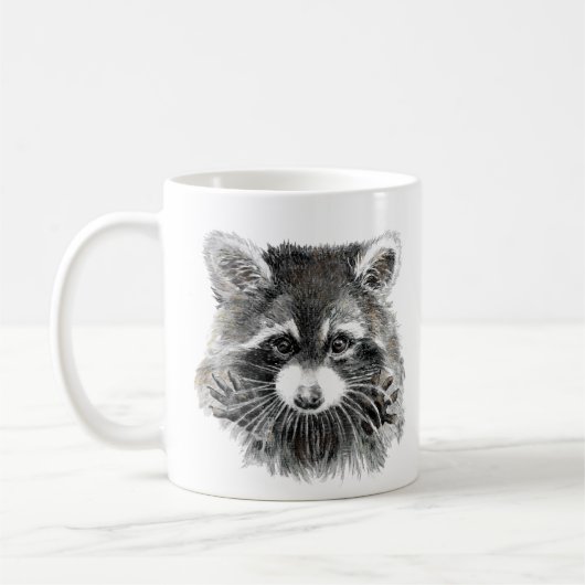 Fun Cute Waterverf Raccoon Cheerful Inspirerend Koffiemok (Links)