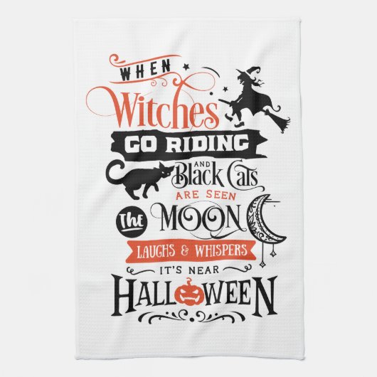 Fun Cute Witch Moon Black Cats Halloween Theedoek (Verticaal)