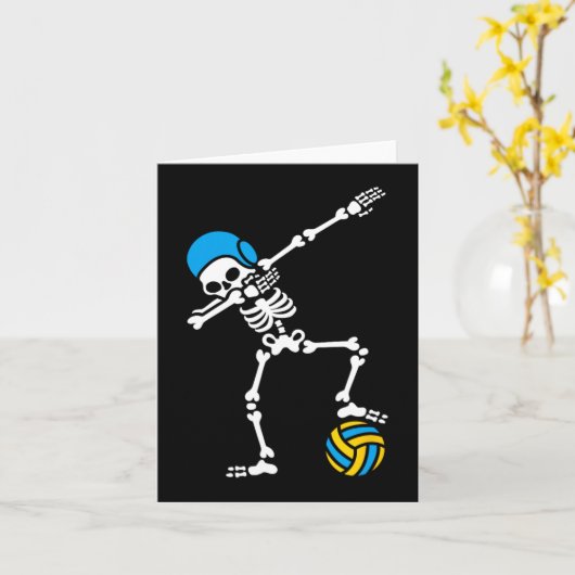 Fun Dab dabbing skelet Waterpolo Halloween zwemmen Kaart (Gele Bloem)
