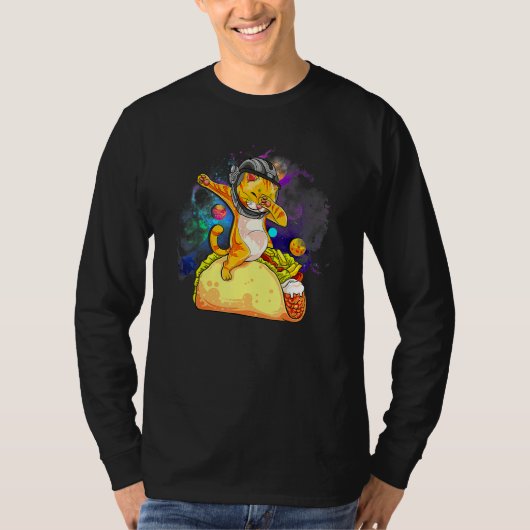 Fun Dabbing Cat Astronaut in Space Riding Taco Foo T-shirt (Voorkant)