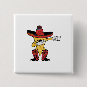 Fun Dabbing Nacho Cinco de Mayo Taco Chip Vierkante Button 5,1 Cm