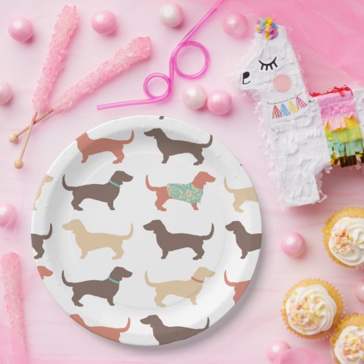 Fun Dachshund Dog Pattern Papieren Bordje (Feest)