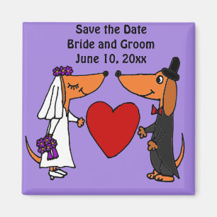 Fun Dachshund Dogs Bride and Groom Wedding Art Magneet