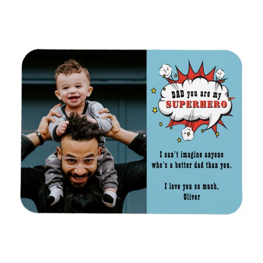 Fun Dad Superheld Cartoon Speech Bubble Magneet (Horizontaal)