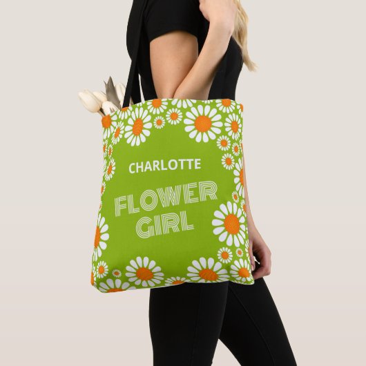 Fun Daisy Bloemenmeisje Custom Tote Bag (Dichtbij)