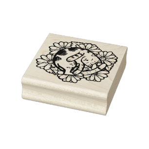 Fun Daisy Cat Art Oranje Tabby Cats Garden Rubberstempel