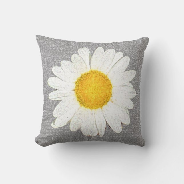 Fun Daisy in Grey, White en Yellow Reversible Kussen (Voorkant)