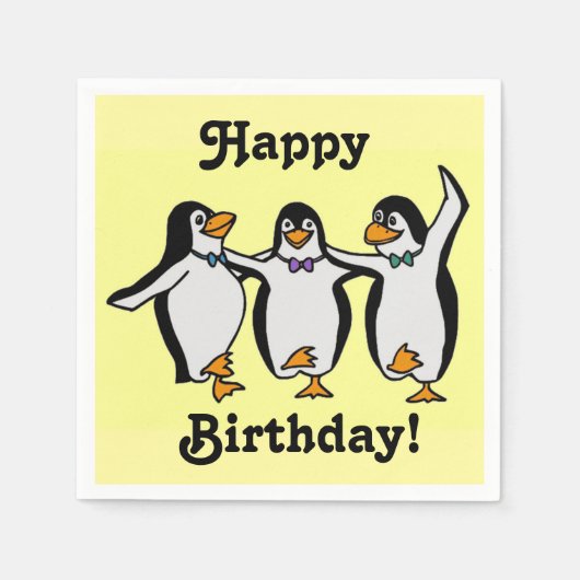 Fun Dansende Penguins Happy Birthday! Servetten (Voorkant)