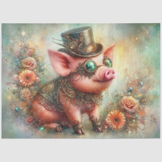 Fun Dapper  Steampunk Pig Decoupage Tissuepapier (Voorkant)