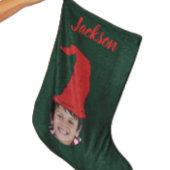 Fun Dark green Elf Hat & Photo & Named Grote Kerstsok