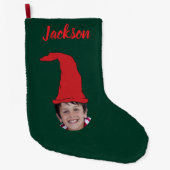 Fun Dark green Elf Hat & Photo & Named Grote Kerstsok (Voorkant)
