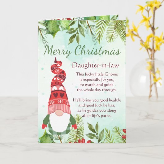 Fun Daughter-in-law-kerst Lucky Gnome-kaart Kaart (Gele Bloem)