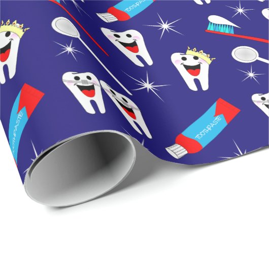 Fun Dental Clinic Dentist Cartoon Teeth Pattern Cadeaupapier (Rol Hoek)