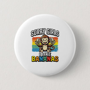 Fun Design met Aap en Banaan Vintage Gravure Shirt Ronde Button 5,7 Cm