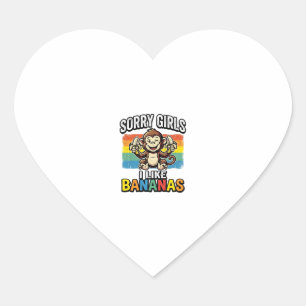 Fun Design met Apen en Bananen Vintage Gravure Shi Hart Sticker