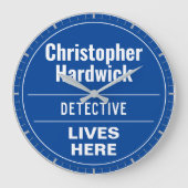 Fun Detective Wall Plaque Style Large Clock Grote Klok (Voorkant)