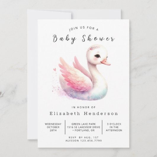Fun Digital Swan Baby shower Kaart (Voorkant)