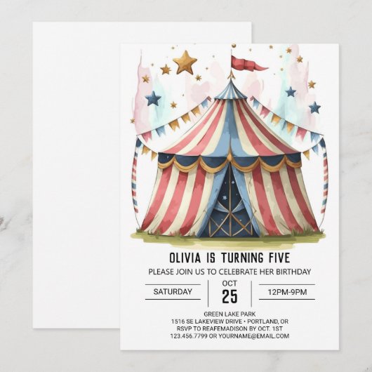 Fun Digital Whimsy Circus Verjaardag Kaart (Voorkant / Achterkant)