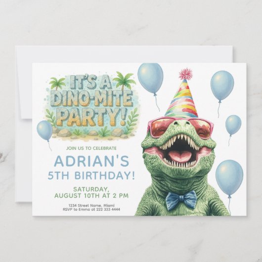 Fun Dino Birthday Party Design Kaart (Voorkant)