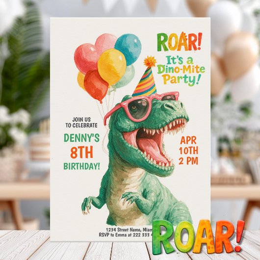 Fun Dino Birthday Party Design Kaart