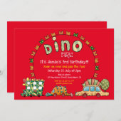 Fun Dino Cars en Flags Boys Dinosaur Party Rood Kaart (Voorkant / Achterkant)
