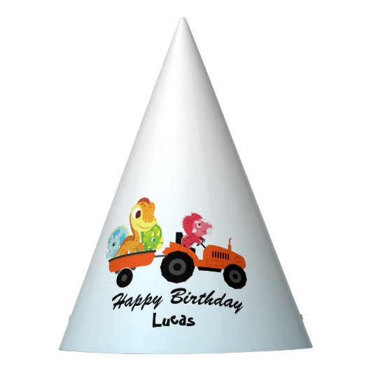 Fun DINO dinosaurus tractor Boerderij School Verja Feesthoedjes (Voorkant)