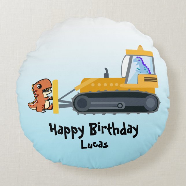 Fun DINO dinosaurus tractor Boerderij School Verja Rond Kussen (Voorkant)