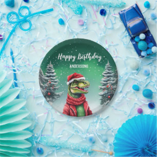 Fun Dino Kerstboom Verjaardag Jongens Sneeuwfeest Papieren Bordje