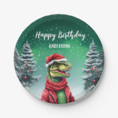 Fun Dino Kerstboom Verjaardag Jongens Sneeuwfeest Papieren Bordje (Voorkant)