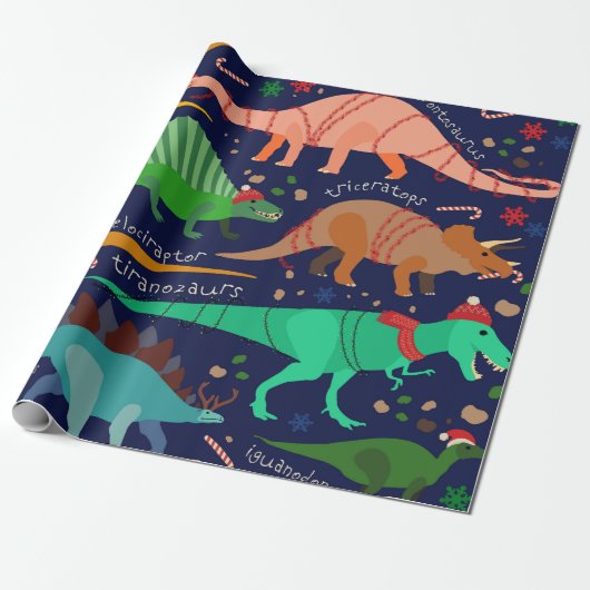 FUN DINOSAUR CHRISTMAS WRAPPINGPAPIER CADEAUPAPIER (Uitgerold)