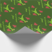 Fun dinosaur elf kerstcadeaupapier voor kinderen cadeaupapier (Hoek)
