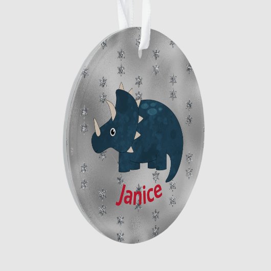 Fun Dinosaur in Blue op Silver Ornament (voorkant)