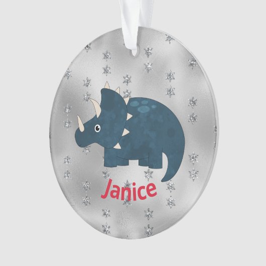 Fun Dinosaur in Blue op Silver Ornament (voorkant)