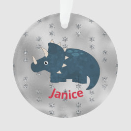 Fun Dinosaur in Blue op Silver Ornament