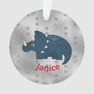 Fun Dinosaur in Blue op Silver Ornament