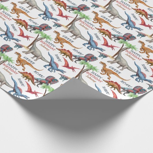 Fun Dinosaur Parade Kind Birthday Cadeaupapier (Hoek)