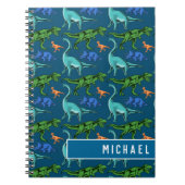 Fun Dinosaur Pattern Kinder Blue Name School Notitieboek (Voorkant)