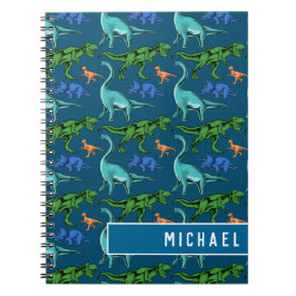Fun Dinosaur Pattern Kinder Blue Name School Notitieboek
