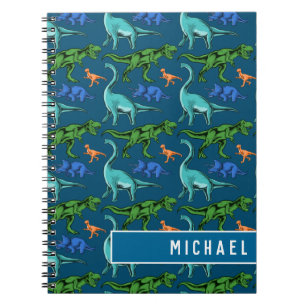 Fun Dinosaur Pattern Kinder Blue Name School Notitieboek