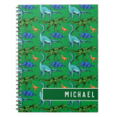 Fun Dinosaur Pattern Kinder Green Name School Notitieboek (Voorkant)
