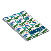 Fun Dinosaur Pattern Kinder White Blue Name School Notitieboek (Rechterzijde)