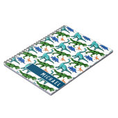 Fun Dinosaur Pattern Kinder White Blue Name School Notitieboek (Linkerzijde)